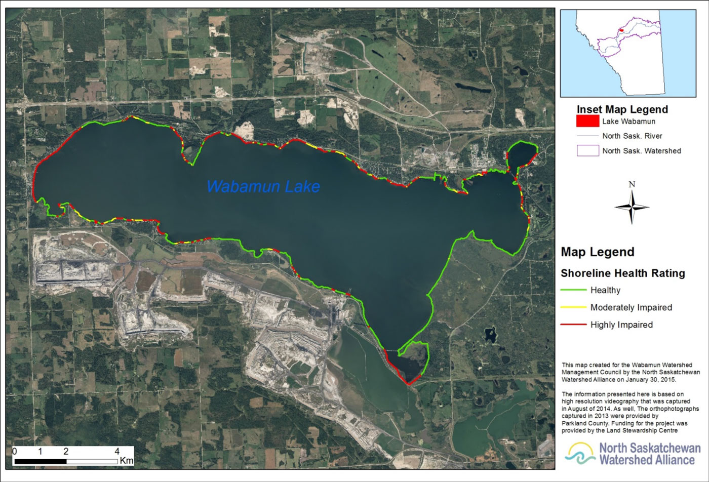 Map showing relative health of riparian areas on Wabamun Lake