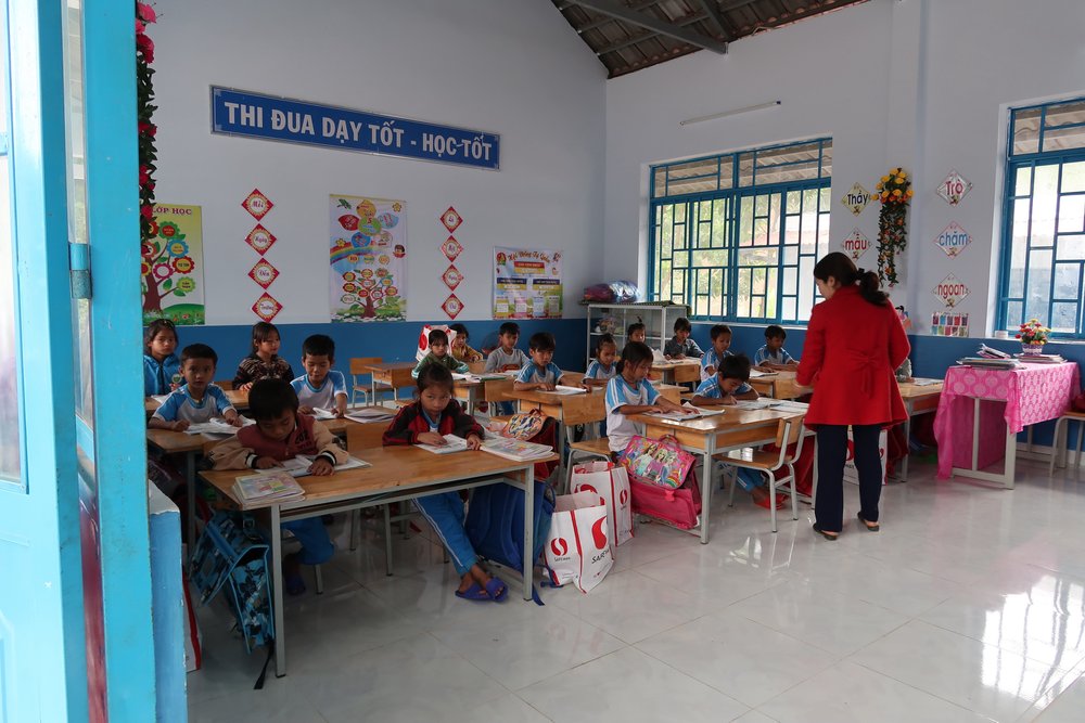 Students in Tra Khe learning in their brand-new classroom