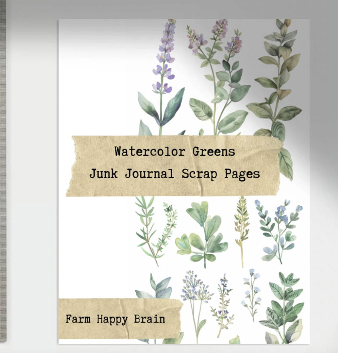 Watercolor plants and greens art pages