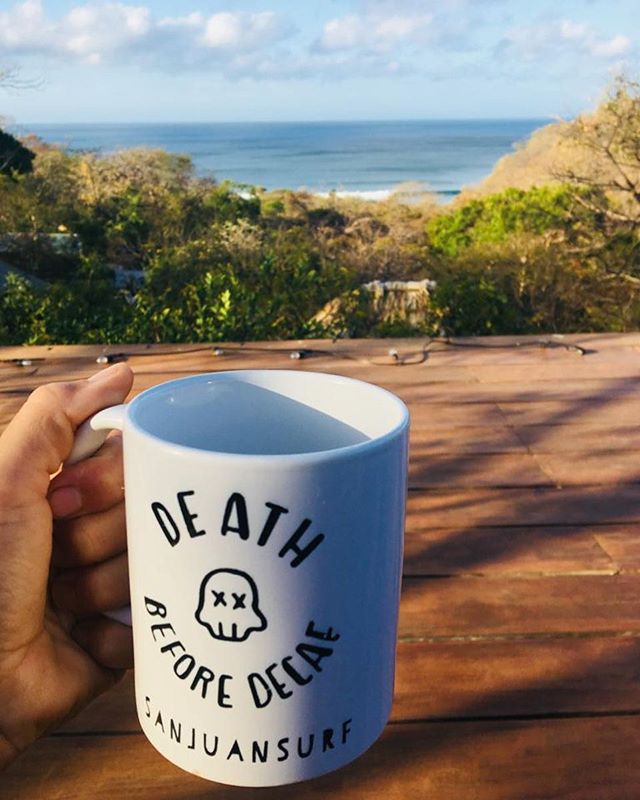 Coffee. Deck. Surf check.