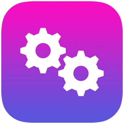 Icon of two white gears over a purple and blue gradient background.
