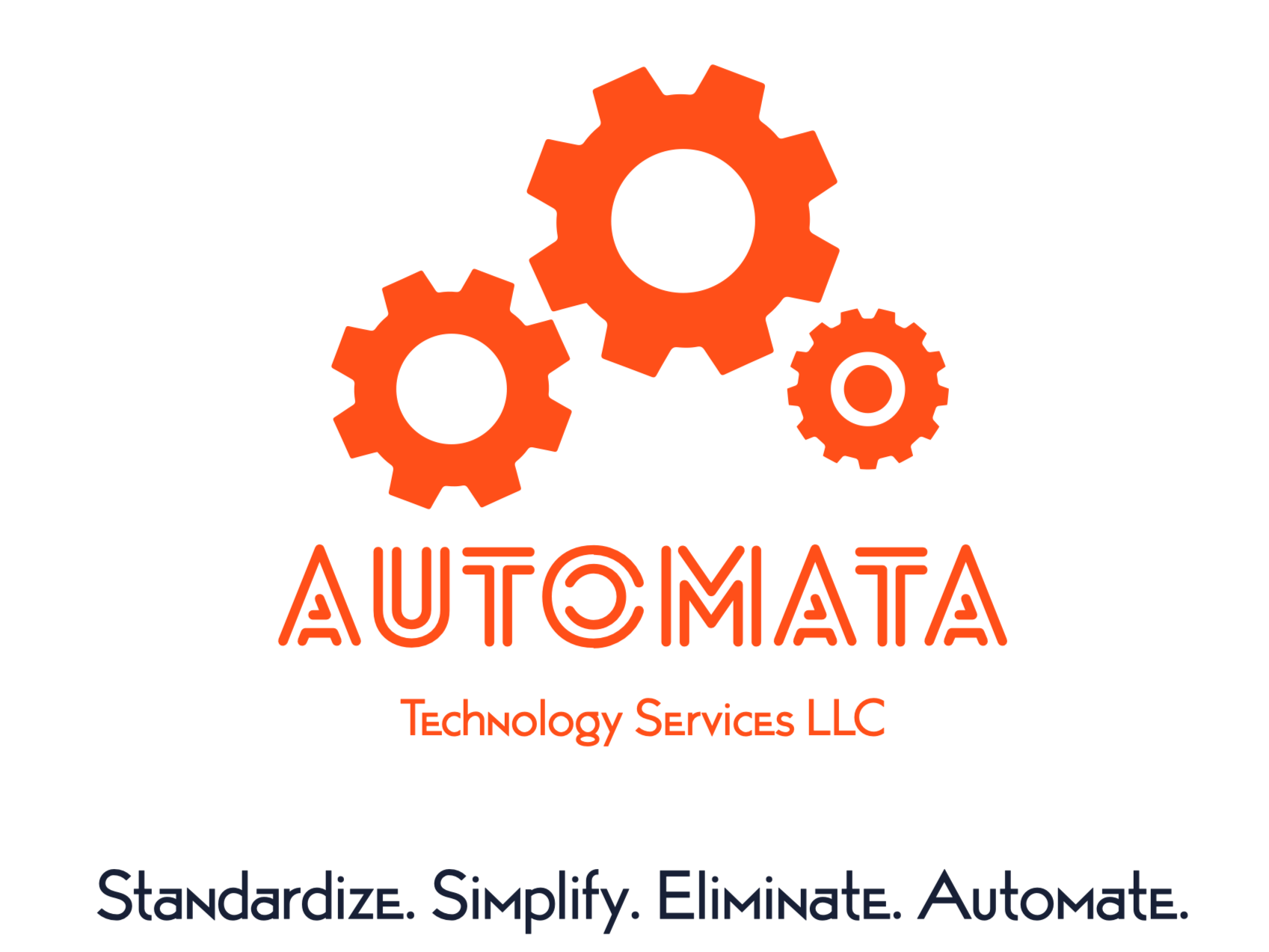 Logo for AUTOMATA Technology Services LLC with three orange gears and the company name in orange and black text, and a tagline in gray text.