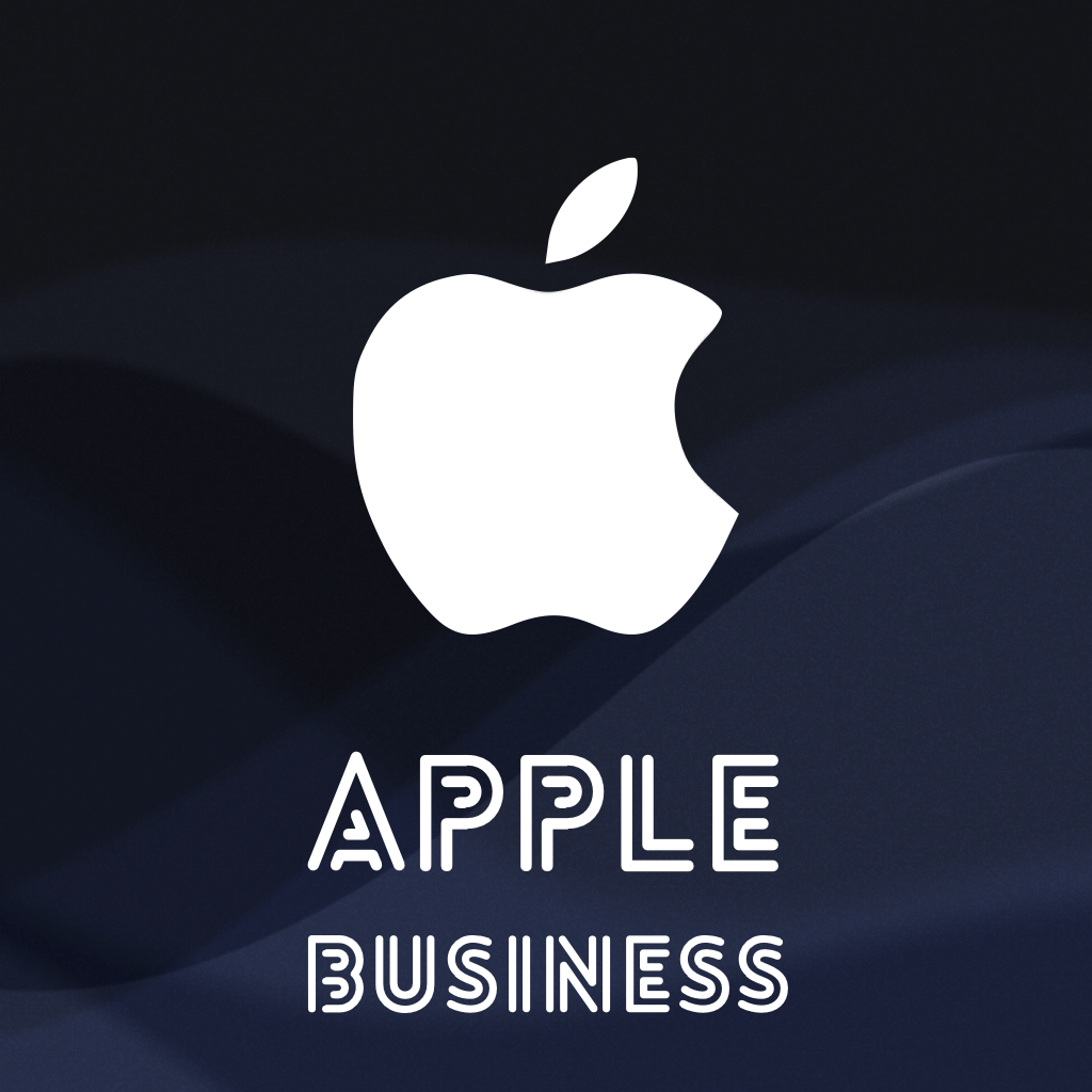 An Apple logo above the words "Apple Business" on a dark, wavy background.