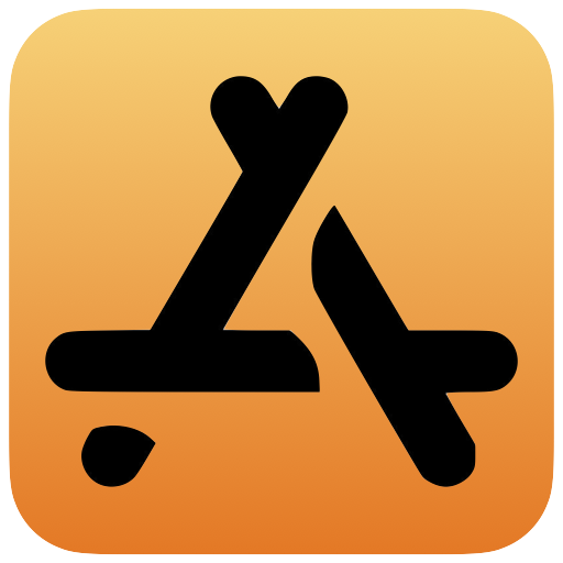 App Store logo with a stylized 'A' made of a paintbrush, a pencil, and a ruler on an orange gradient background.