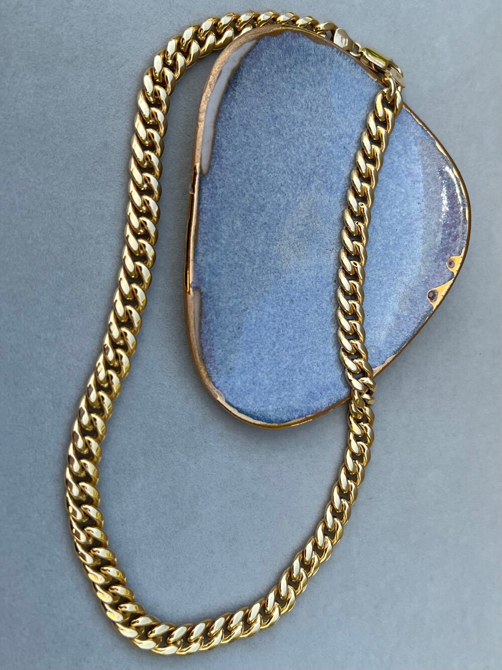 14K Gold Plated 16 Blue Cuban Link Chain Necklace