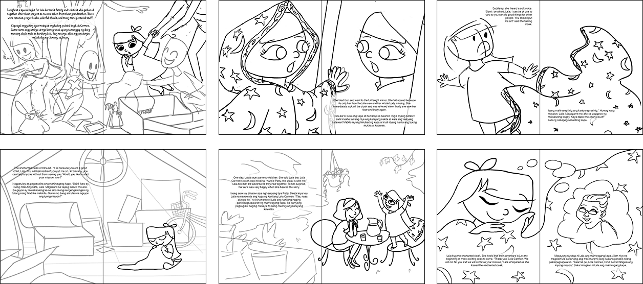 Sketches of the select story illustrations