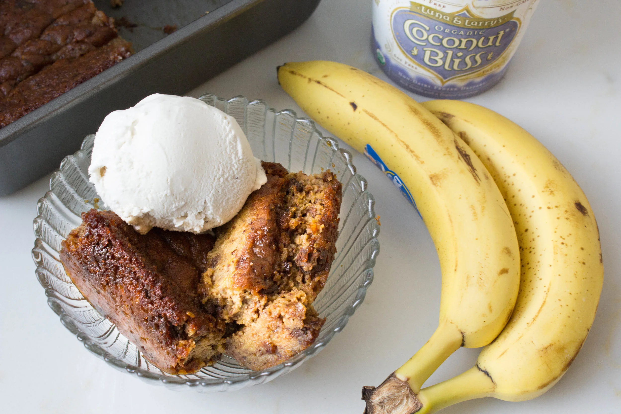 Chocolate Chip Banana Bread Pudding (gf + vegan)