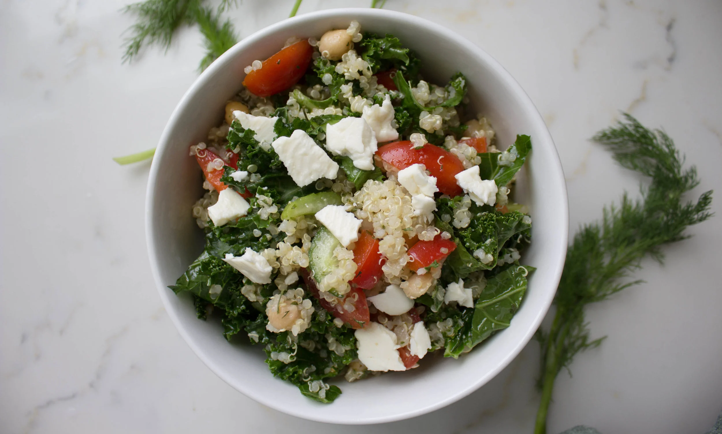Quinoa + Kale Greek Salad (gf + vegetarian)