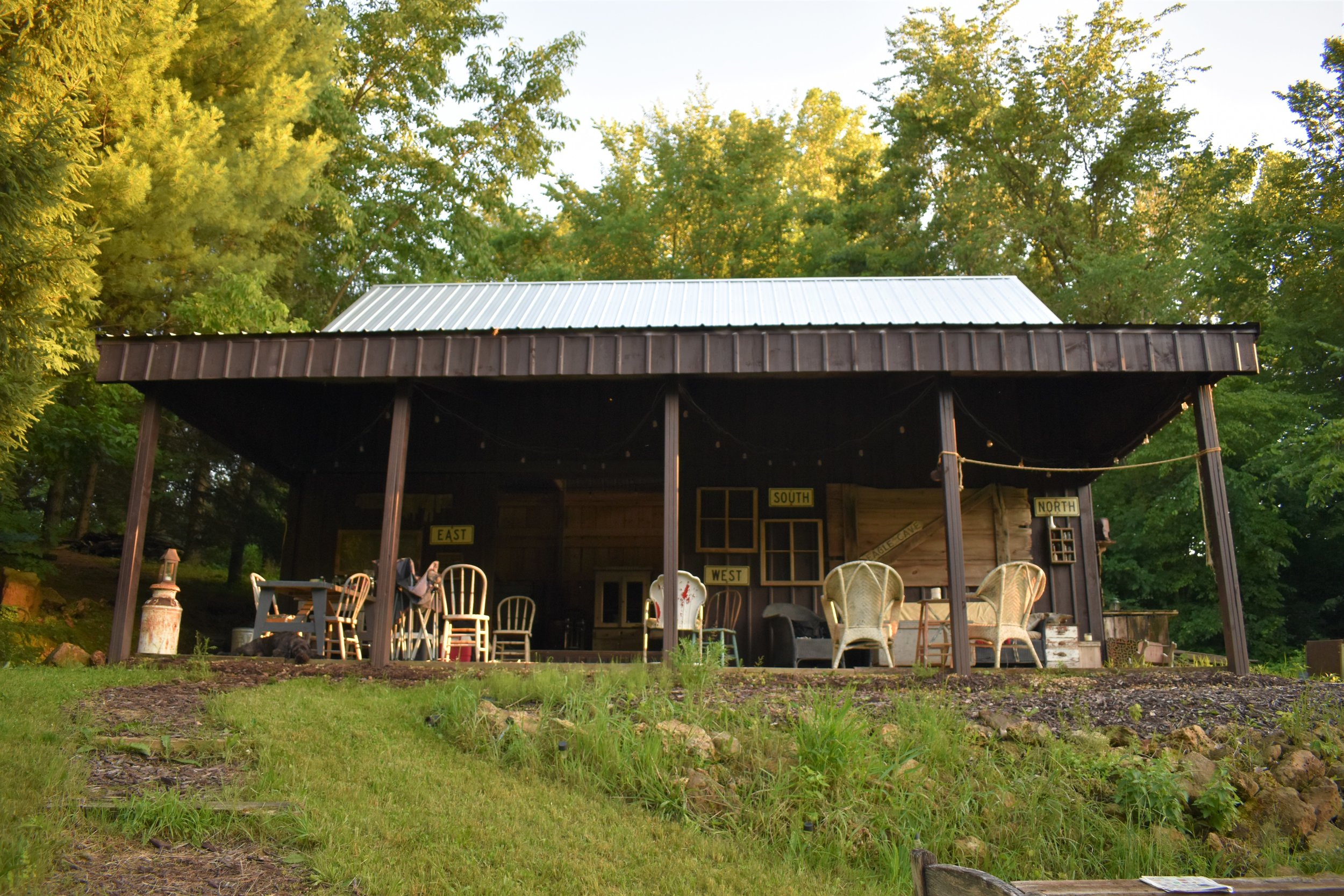 A structure Lou and Stacey had built for their wedding venue, that also hosts impromptu jam sessions
