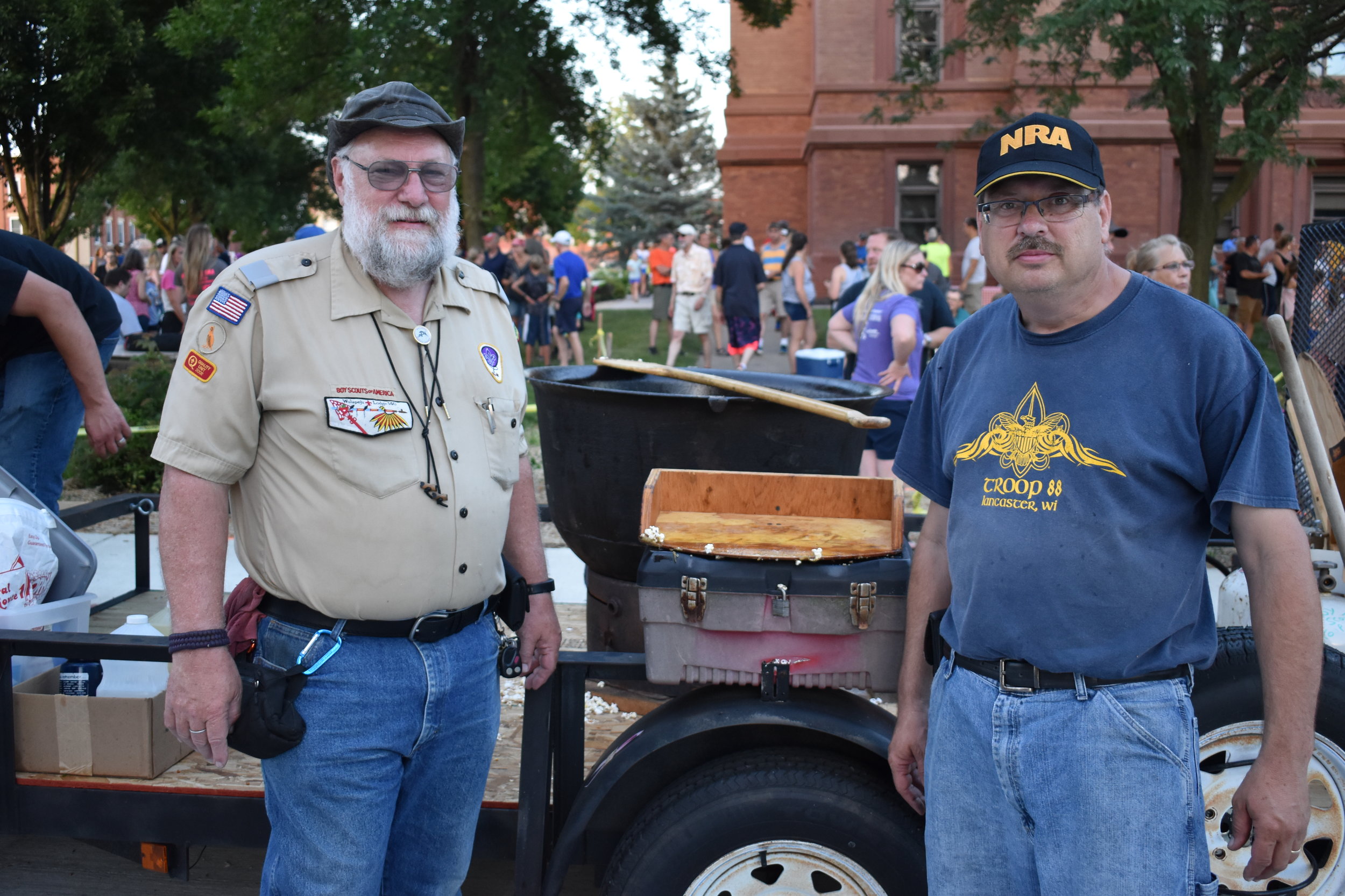  Mike Johansen Committee Chair and Scout Master Bill Lolwing of Lancaster’s Boy Scouts Troop 88 popping kettle corn 