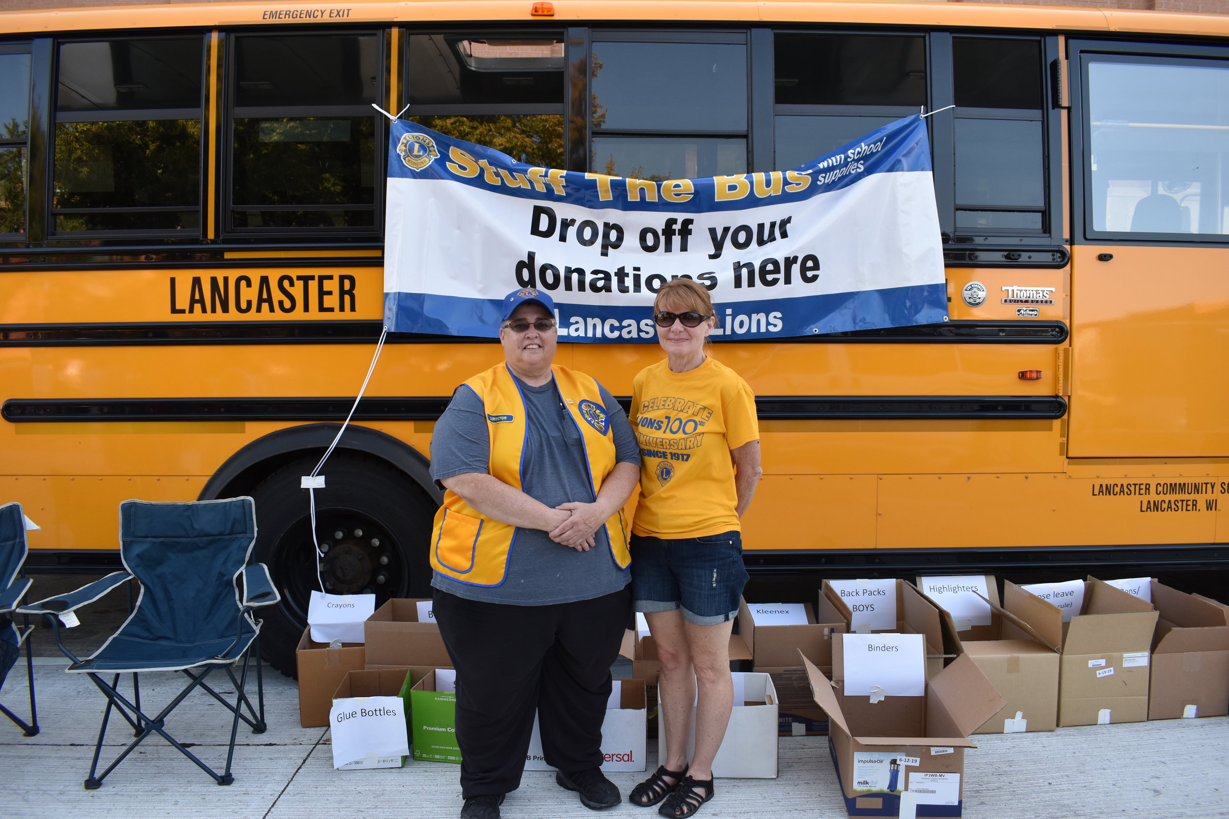  L to R- Lions Judy Ames and Laurie Meighan from the Lancaster Lions Club working the ‘Stuff The Bus’ fundraiser 