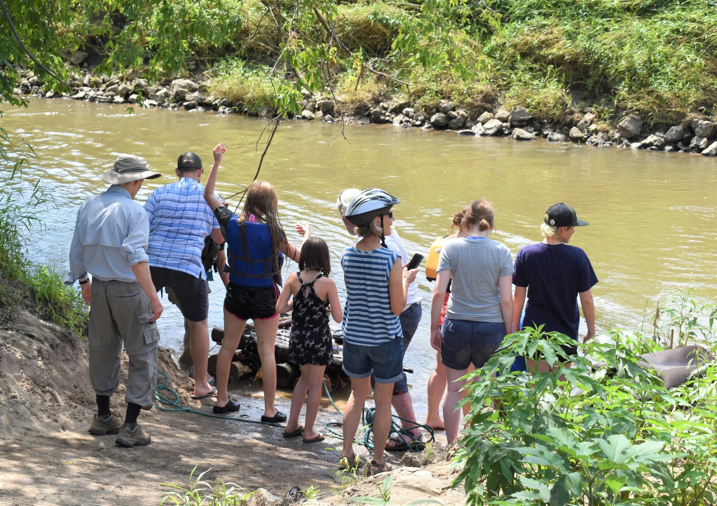 Waiting to help get the rafts out of the river