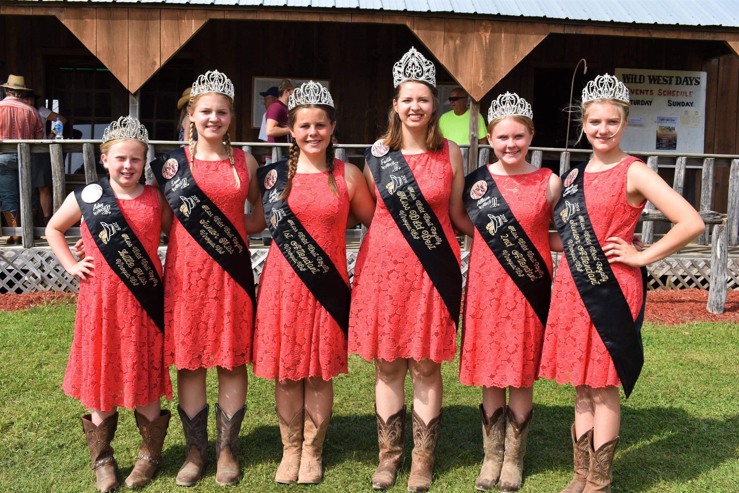 Wild West Days Royalty L to R- Little Miss-Adey, Junior Miss-Sami, Miss Wild West-Faith, 2nd Attendant-Allison, and Junior Attendant-Madi
