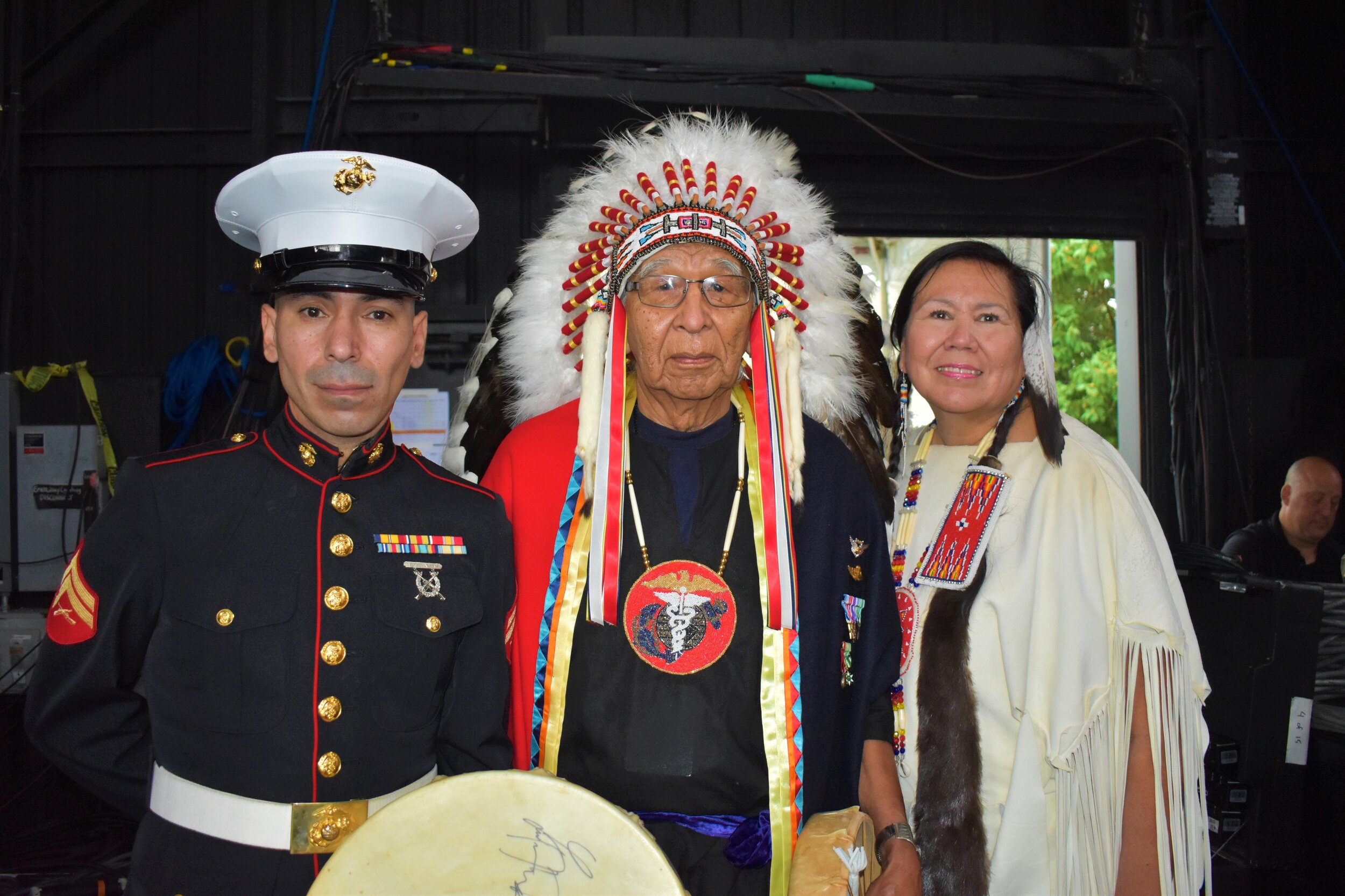  L to R- US Marine Veteran David William Alley Mead, US Navy Corpsman- Vietnam Veteran Andy Thundercloud, and Denise Alley 