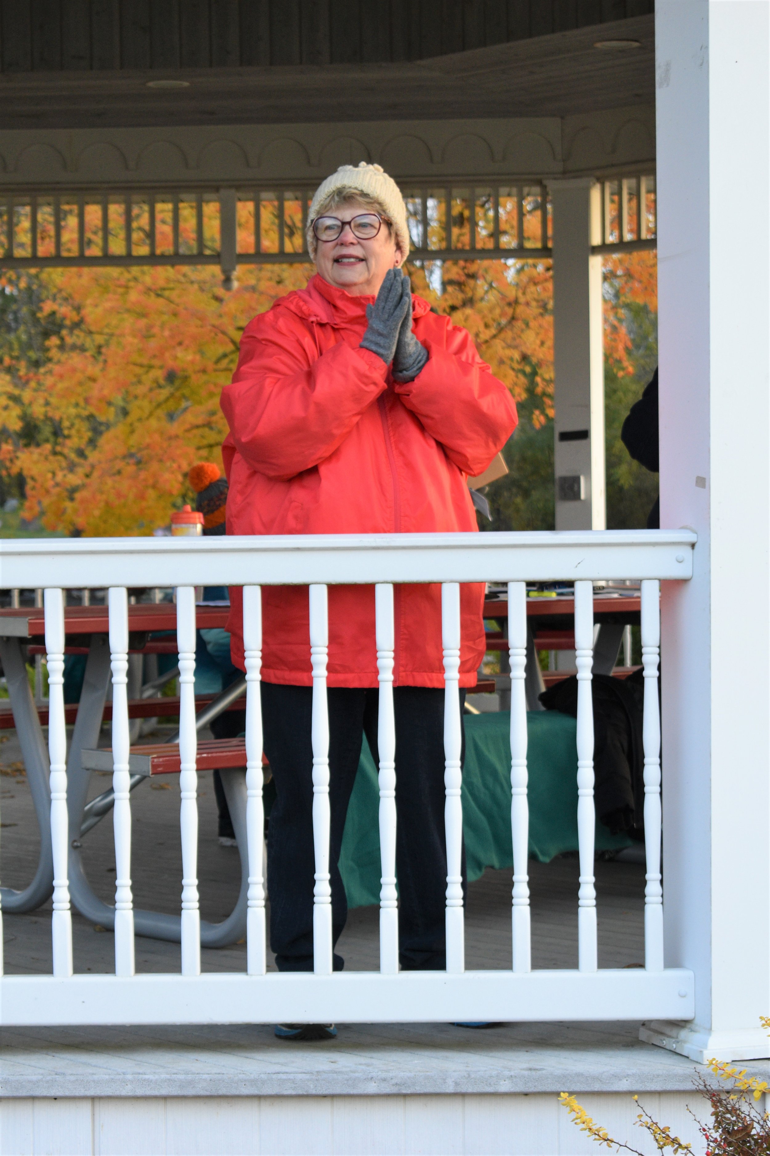  Hillsboro community member and Hillsboro Lion Barb Potter, cheering the runners on. 