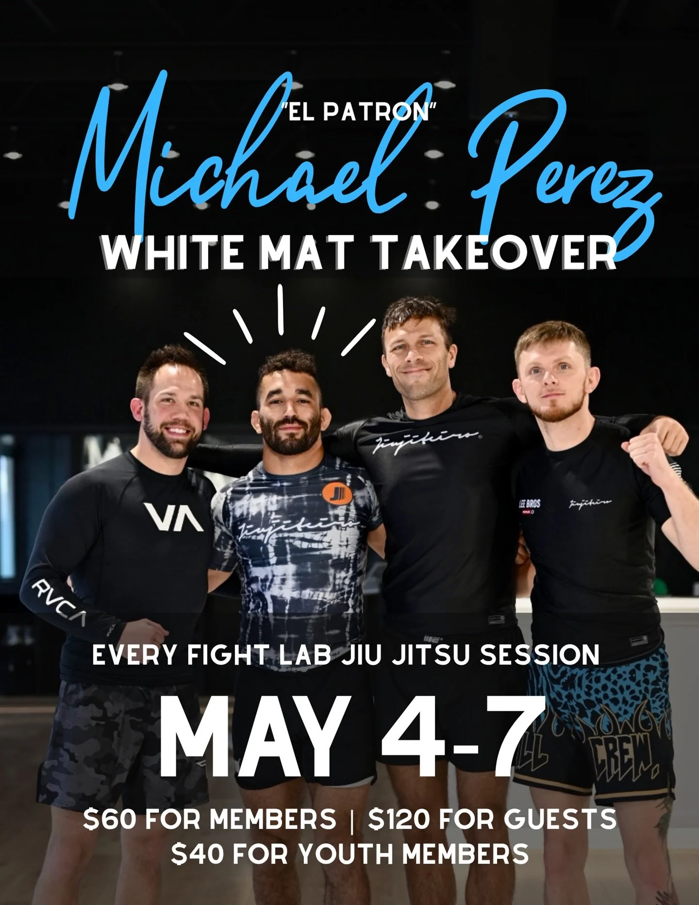 Next week! MICHAEL &ldquo;EL PATRON&rdquo; PEREZ IS TAKING OVER THE WHITE MAT!! 

From May 4&ndash;7, every Fight Lab Jiu-Jitsu session (including kids) will be coached by one of the most respected-minds in the jiu jitsu world! 🧠

Wins over Gordon R