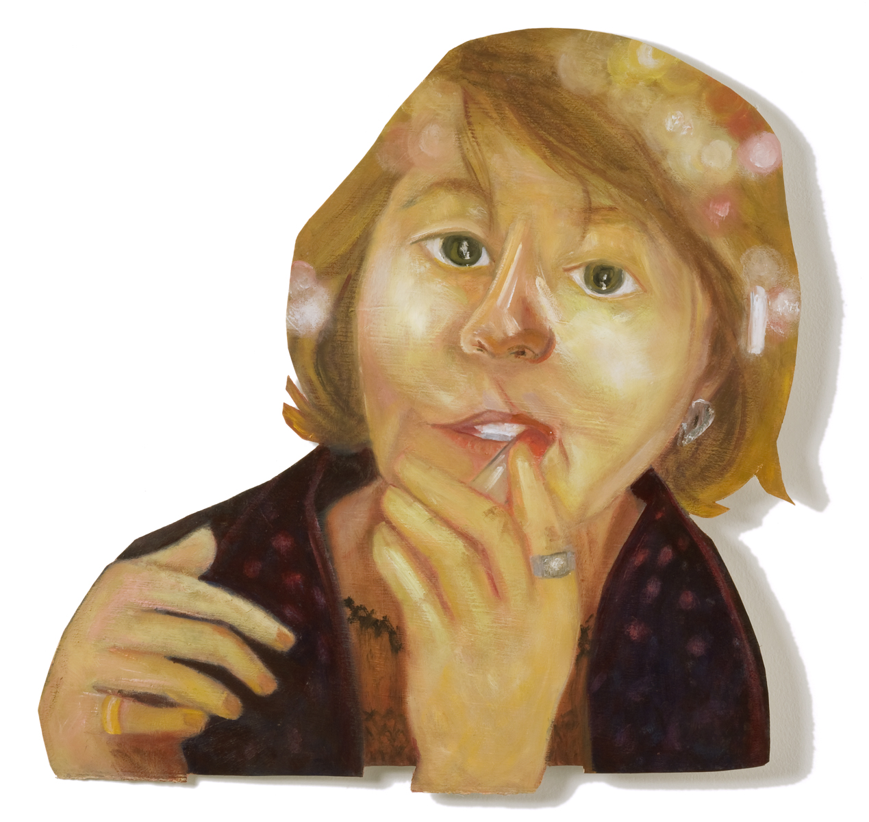 Lipstick, (aging), 2007, oil on paper cutout, 22 x 22 inches .jpg