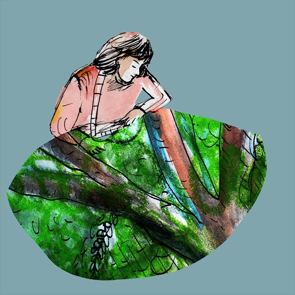 Hello! I am sharing my new illustration work with you. I call this one &ldquo;Solace in Nature,&rdquo; but it&rsquo;s part of a story idea that I am working on with a different name. 

Can anyone guess a different title? It would help me know if I am