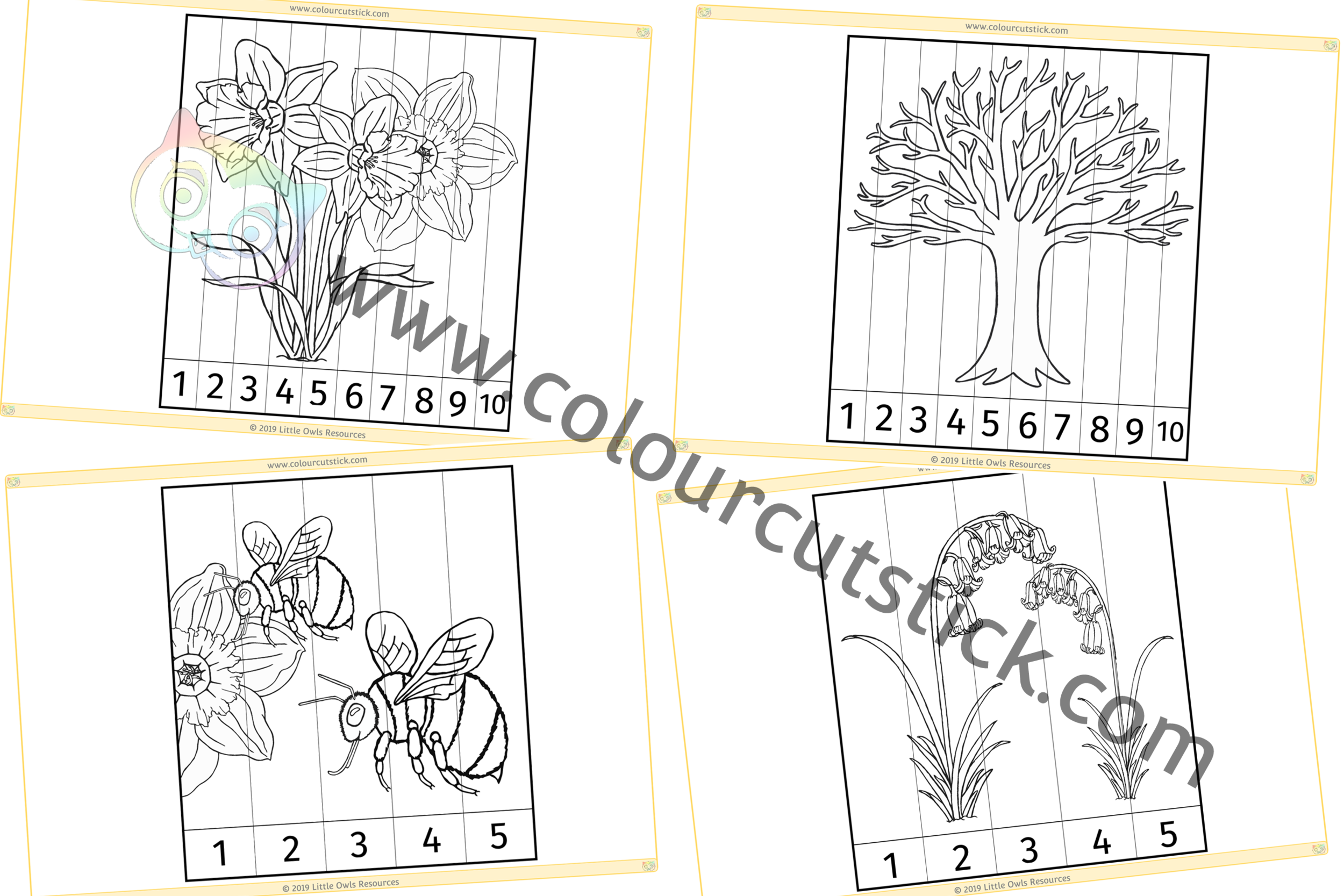 Spring Number Slice Puzzles - Colour, Cut & Stick