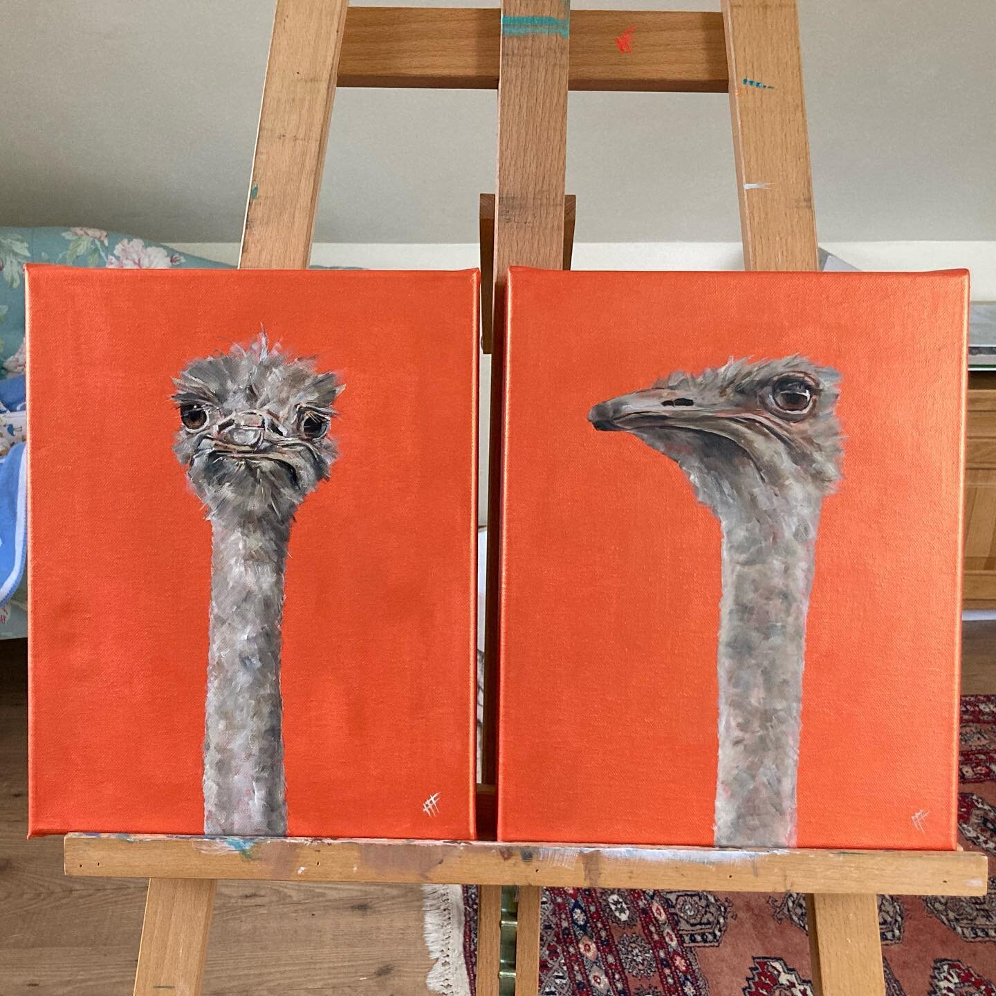 Otis and Oswald, two orange ostriches ready for the framers&hellip; 🧡

Oil and acrylic on 11x14 inch box canvases. For sale on the website (price to include framing). 

https://www.hannahtreliving.com/originals-shop

#originalart #contemporaryart #a
