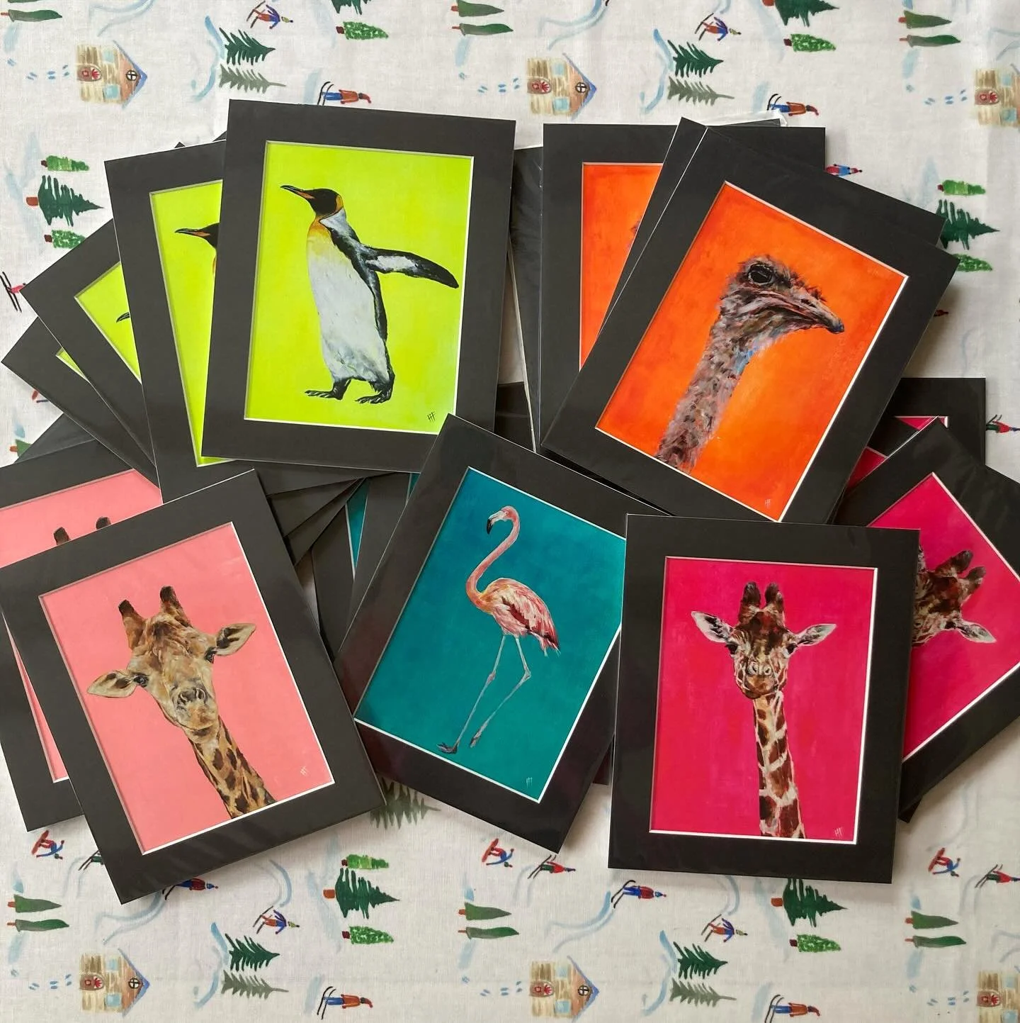 ⭐️⭐️⭐️ PRINT SALE ⭐️ ⭐️ ⭐️ 

**Just a few penguins and 1 flamingo left now**

I have a few of these cheery neon mounted prints left in stock. 

Brighten your walls with Katherine the Penguin, Oscar the Ostrich, Gerald the Giraffe, George the Giraffe 
