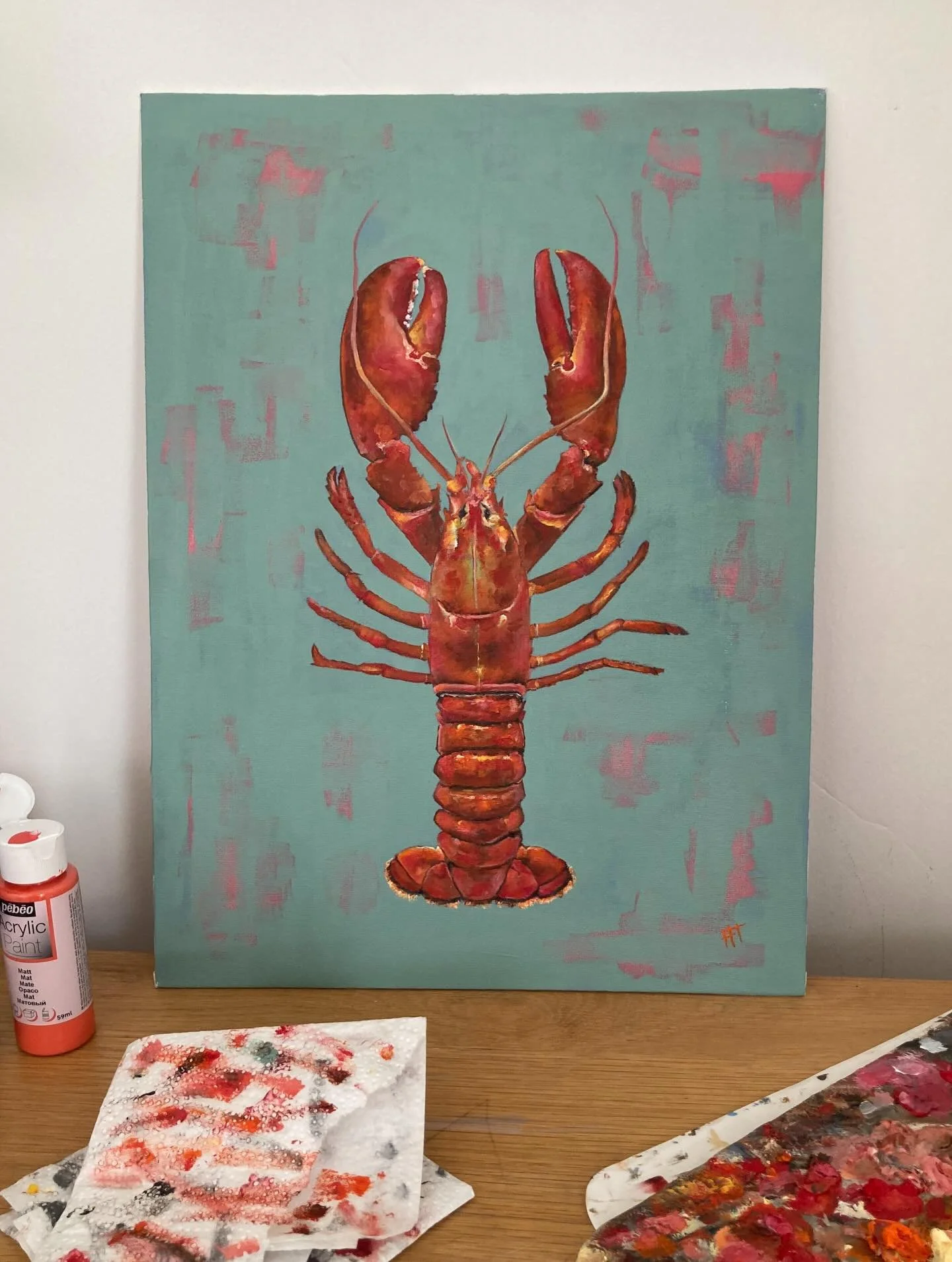 All she wants for Christmas is&hellip; a funky lobby 🦞! This piece is now drying on my easel, please drop me a line if it tickles your fancy. It&rsquo;s up on the website and will be framed in the new year as I have found an excellent framer here (o