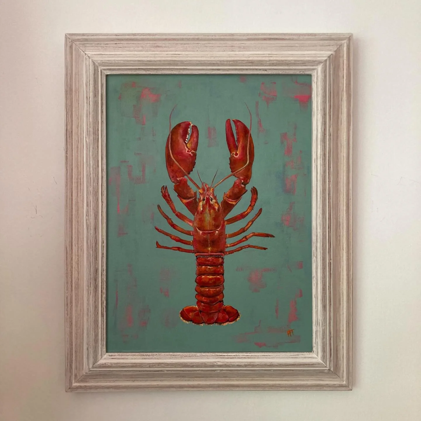 This one is for the lobster lovers out there. Funky Lobby is back from the framers and looking pretty on our walls. She&rsquo;s available, with full details on the Originals page of the website&hellip; 🦞 

And yes shipment to the UK is included in t