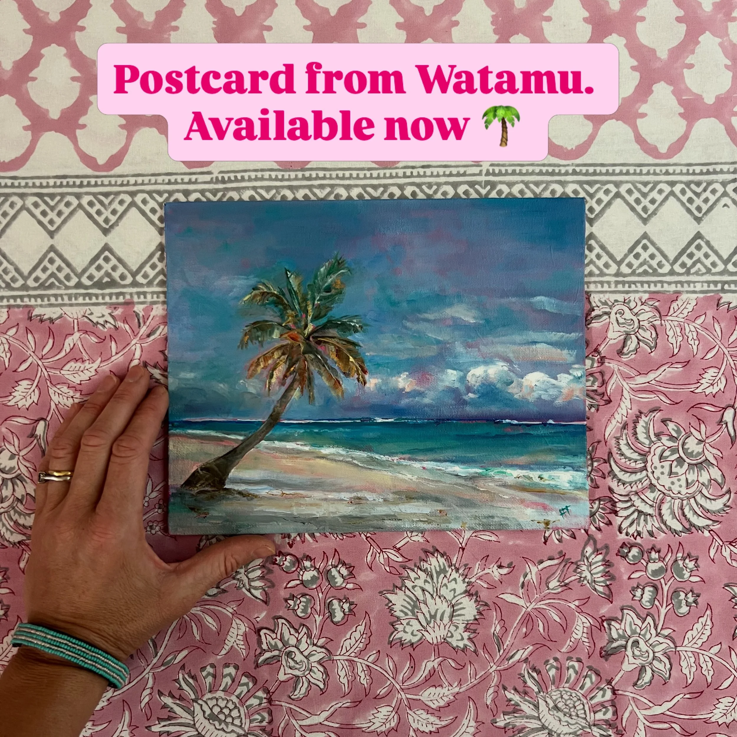 Every time I leave the coast I feel some gut-wrench so I had to paint this dreamy scene. Just another experimental post card from Watamu, which is priced accordingly. Oil and acrylic on canvas board (25x20cm). Unframed, &pound;250. 

Full details are