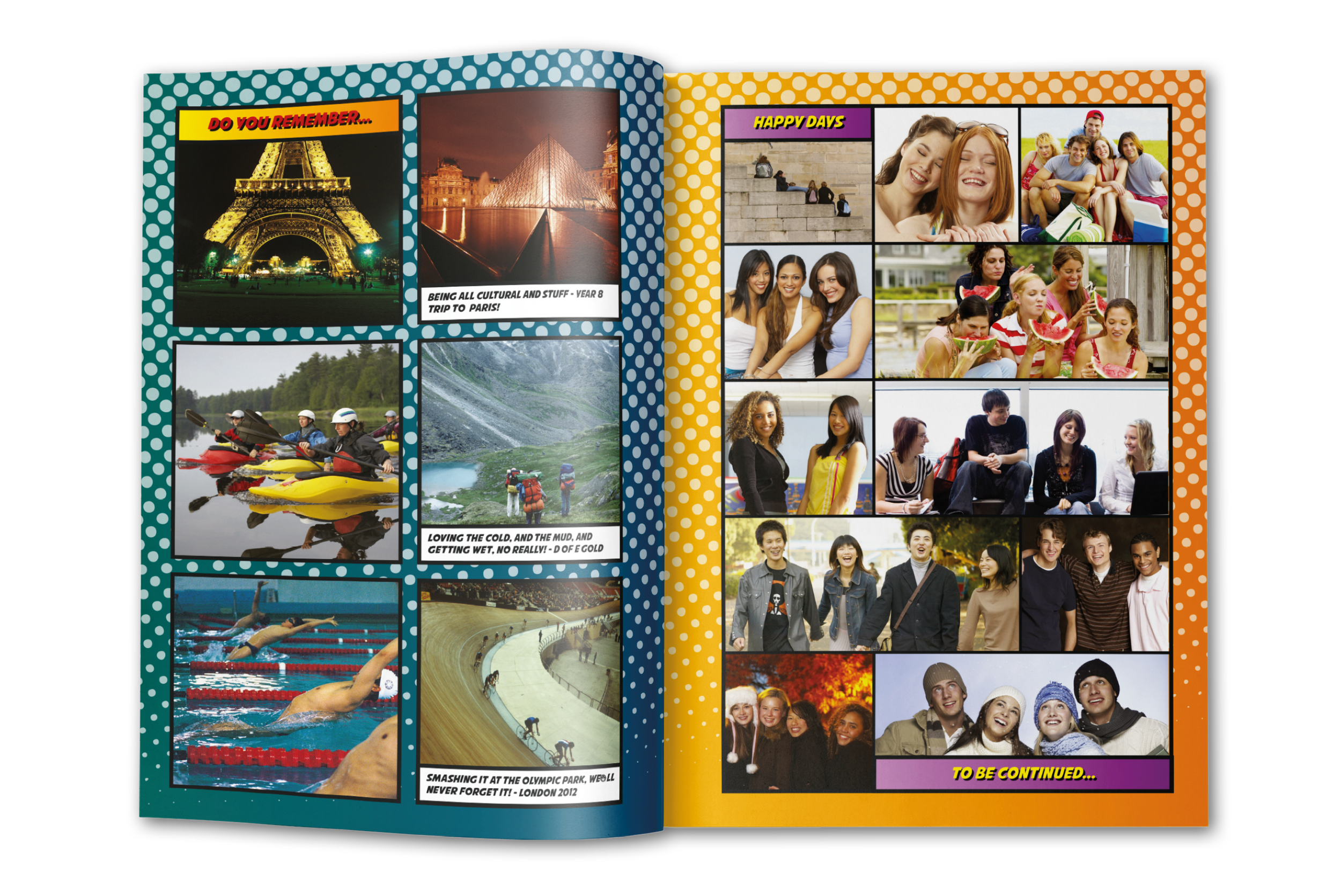 a comic book style yearbook photo layout