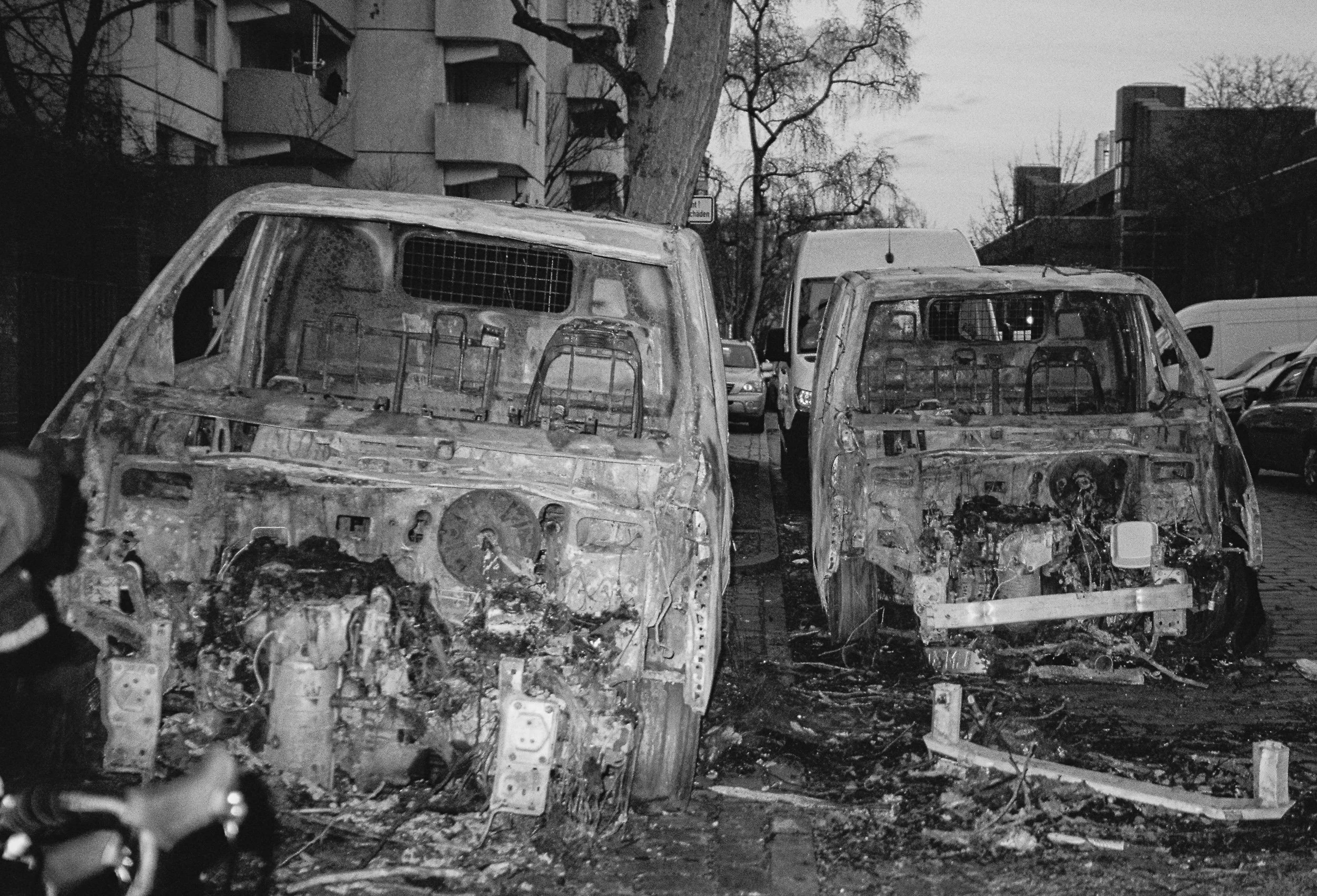 burnt cars in Kreuzberg
