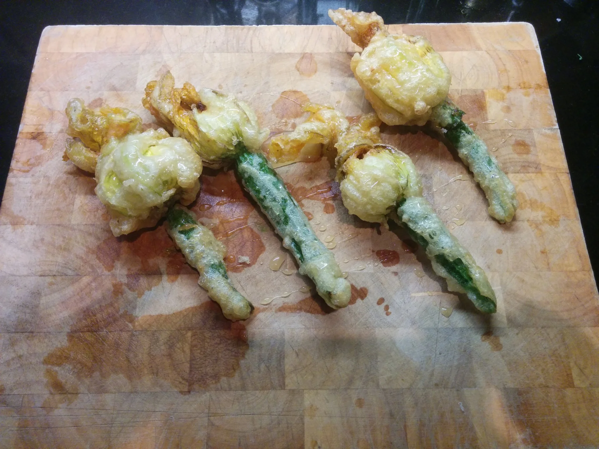 
Deep Fried Courgette Flowers Stuffed with Goats Cheese  