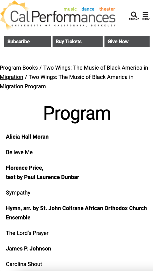 Two Wings: The Music of Black America in Migration Program