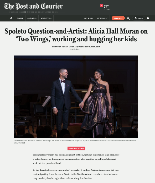 Spoleto Question-and-Artist: Alicia Hall Moran on ‘Two Wings,’ working and hugging her kids