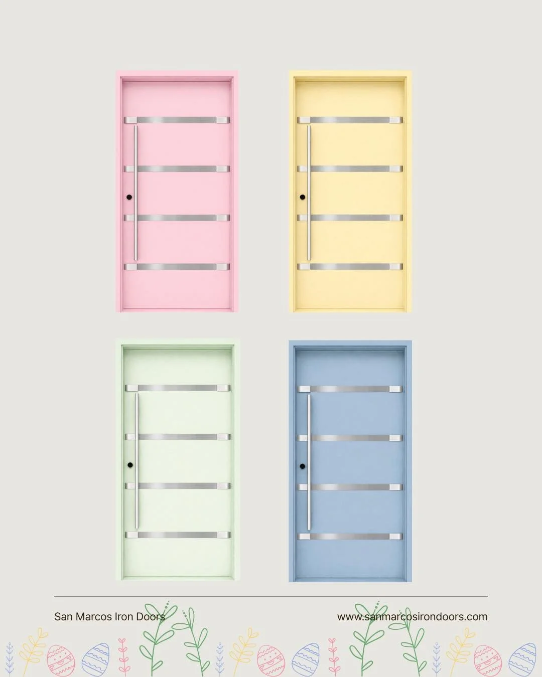 Soft tones, strong statements 🌸✨

These Easter-inspired iron doors prove you don&rsquo;t have to choose between playful and powerful, get both, fully customized.

Which pastel is your vibe? 🩷🩵💚💛

#LuxuryLiving #IronDoors #CustomDesign #SpringVib