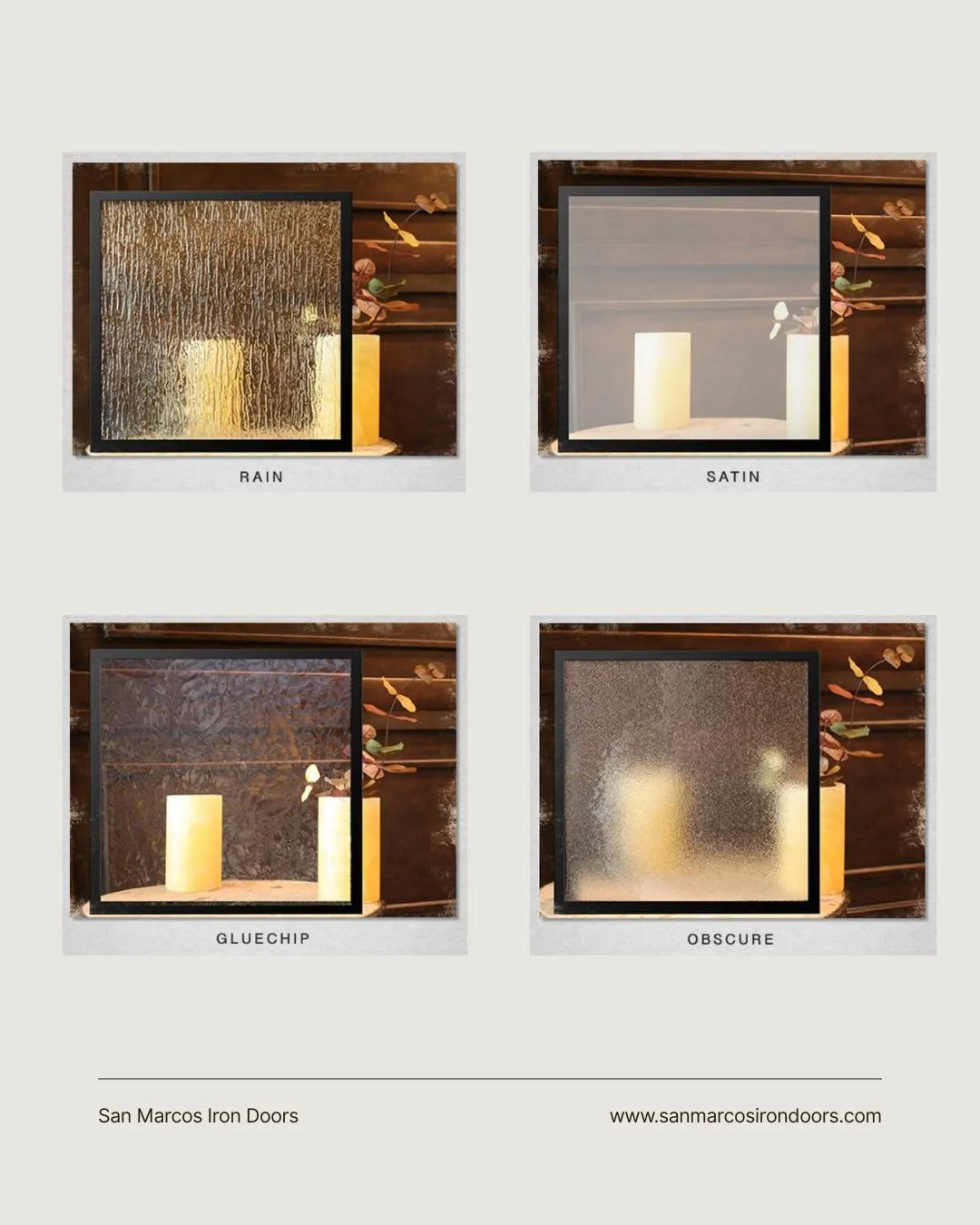 Privacy, upgraded! 

From textured rain to smooth satin, every glass option gives you a different level of privacy, without sacrificing style.

Rain, Satin, Gluechip, or Obscure&hellip; which one fits your home best? 

#PrivacyGlass #CustomIronDoors 