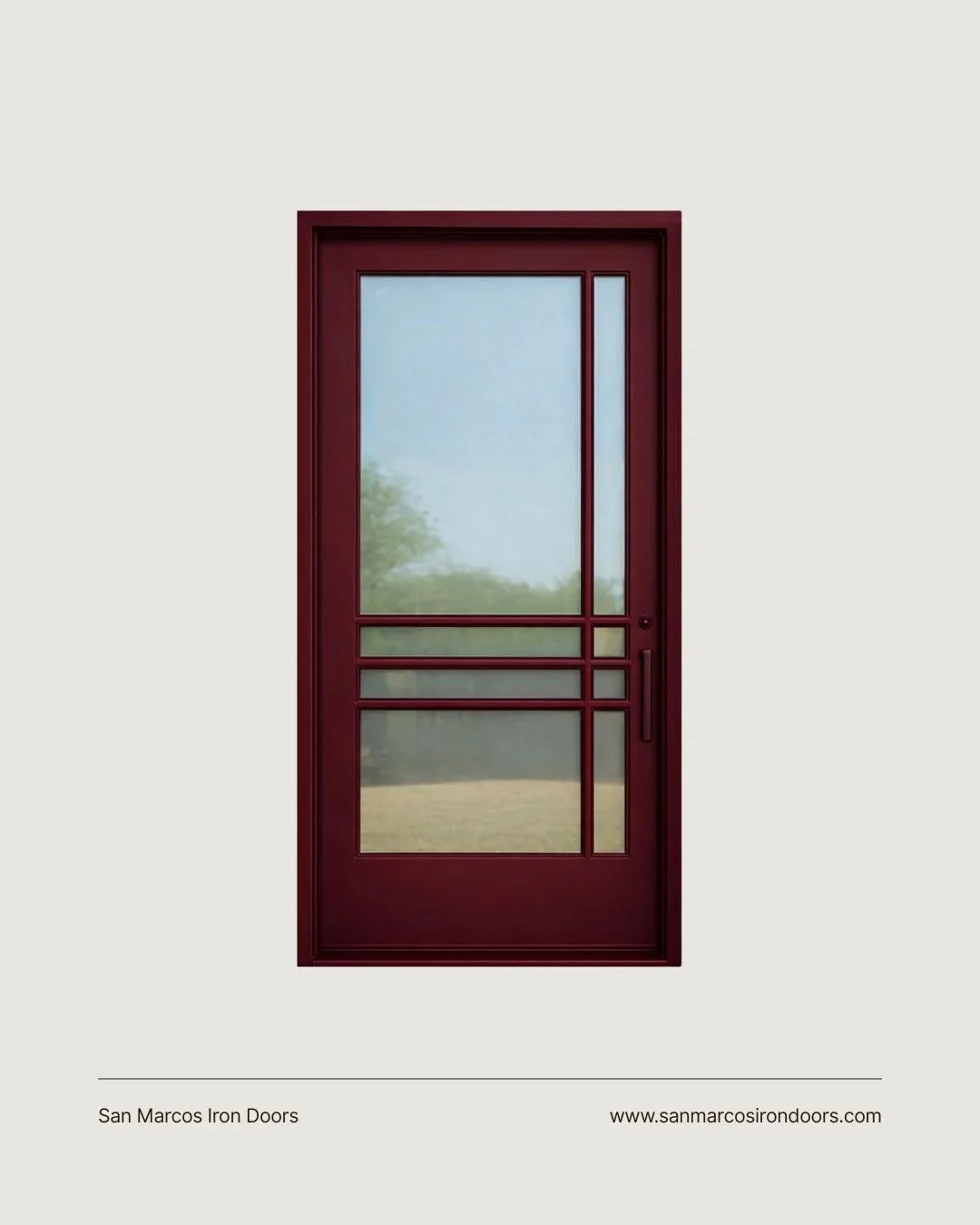 Serving looks&hellip; but make it luxury 🍷🚪
This deep wine finish is bold, rich, and impossible to ignore, aka your home&rsquo;s new main character.

Would you go bold or stay classic? 

#IronDoors #LuxuryHomes #ModernEntry #CustomDoors #HomeDesign