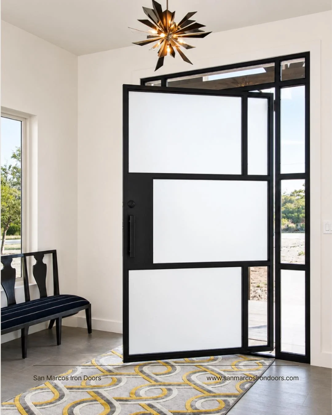 Clean lines. Frosted glass. Timeless design.

This custom iron pivot door creates the perfect balance of privacy, natural light, and modern elegance, making a lasting first impression before you even step inside.

#IronPivotDoor #CustomIronDoor #Mode