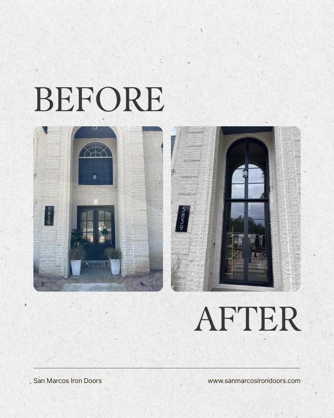 From standard to ✨ statement ✨ piece. 

This custom iron door completely transformed the entryway, adding height, light, and timeless curb appeal.

#SanMarcosIronDoors #IronDoors #BeforeAndAfter #LuxuryHome #CustomIronDoors #EntrywayGoals