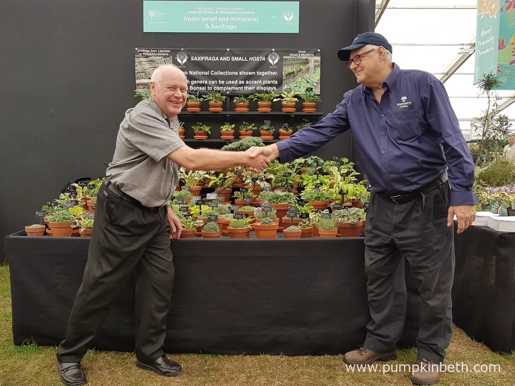 Jonathan with Adrian Young of Waterperry Gardens and their joint, award-winning display