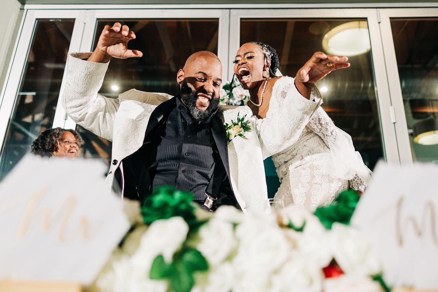 Brides that stand up in their chair to belt out lyrics are the best type of bride(especially when they&rsquo;re friends you&rsquo;ve known since you were literally 5!)