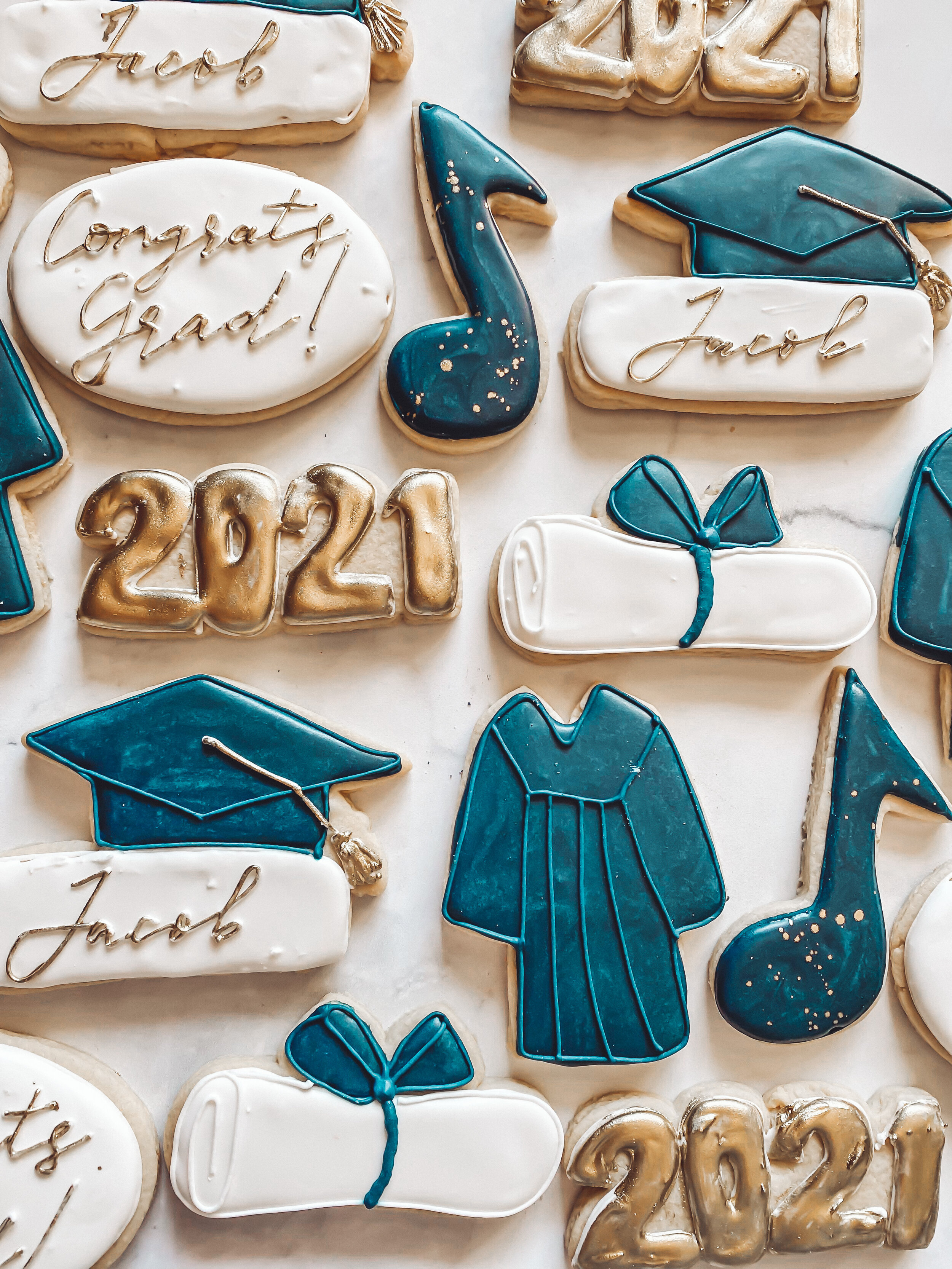 Navy and Gold Graduation Cookies 