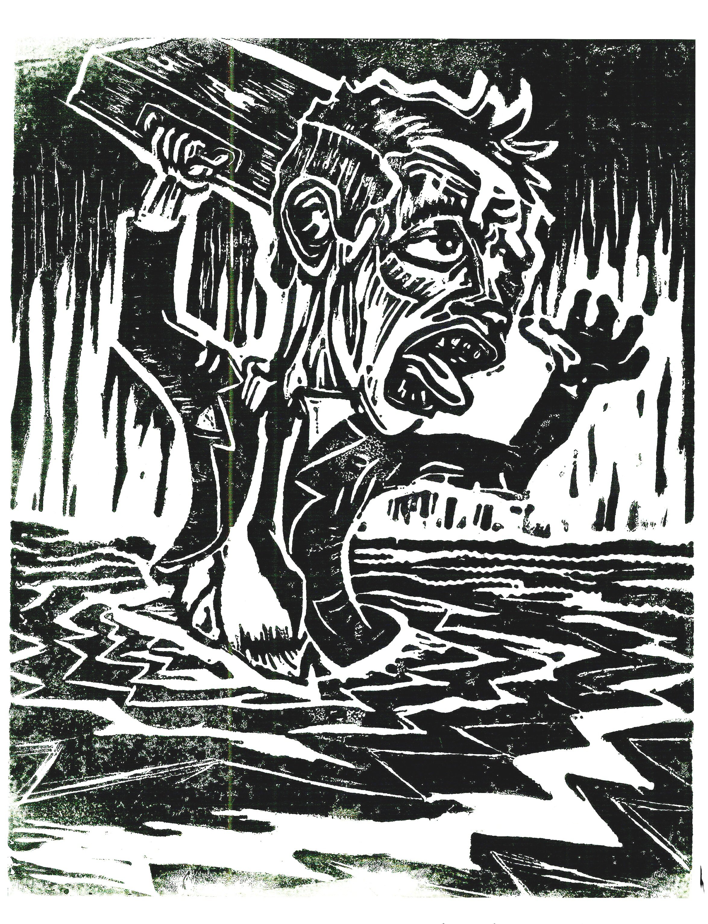 Yuppie Fever Dream (linoleum print)
