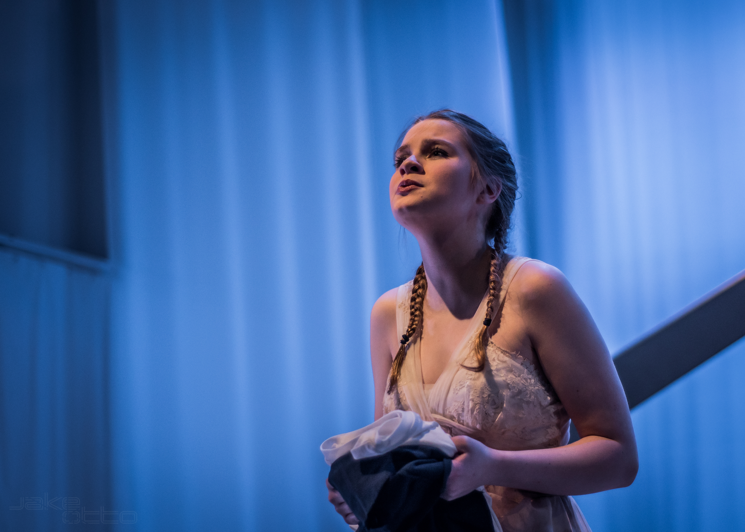 Viola (Ashlyn) resolves to disguise herself as a man and set out alone into a strange country after she was shipwrecked and washed ashore in the opening scene of Twelfth Night .