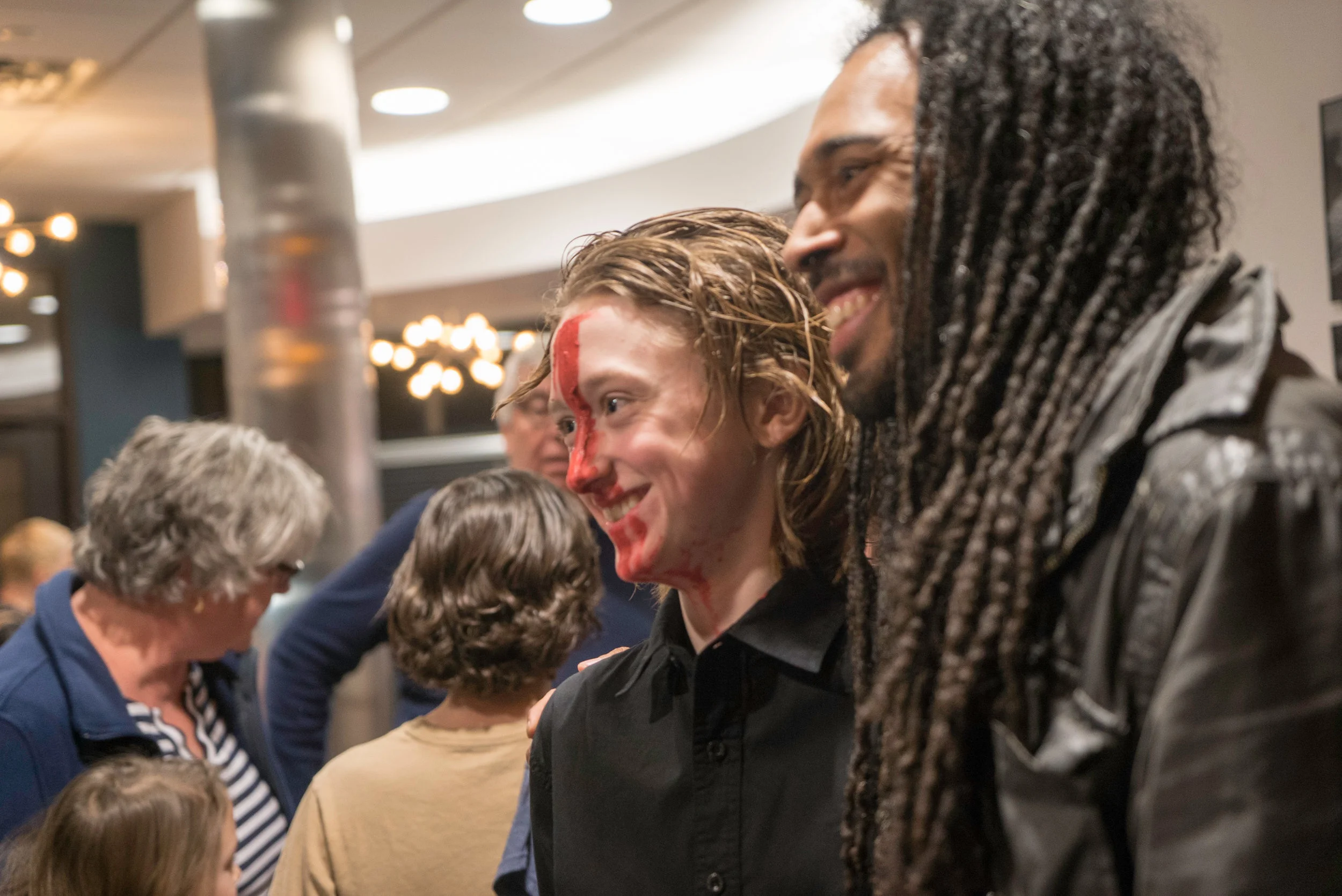Isaac Jaro posing with SYT Teaching Artist Anton Jones after the SYT Core Ensemble production of MACBETH (2016) Photo: Logan Verdoorn