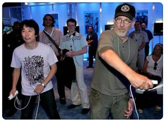 Miyamoto y Spielberg jugando a la Wii