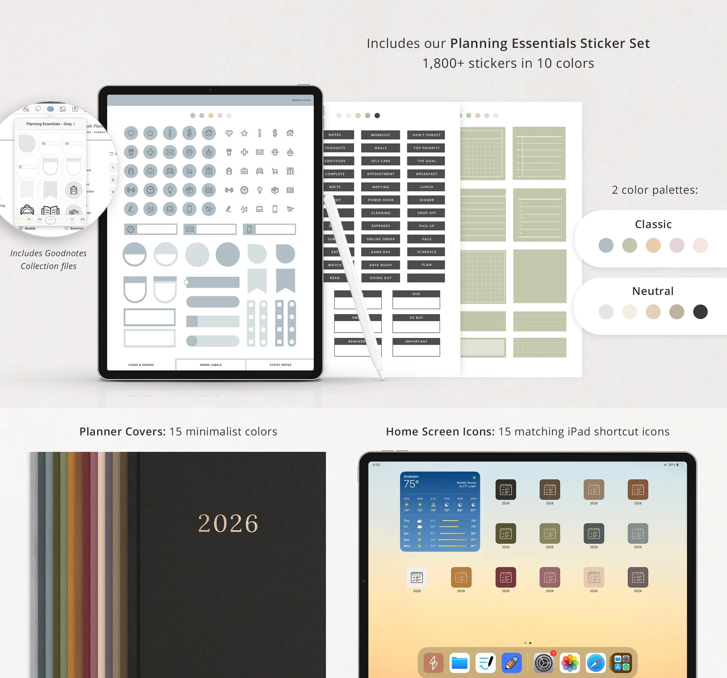 2026 Digital Planner Stickers and Covers