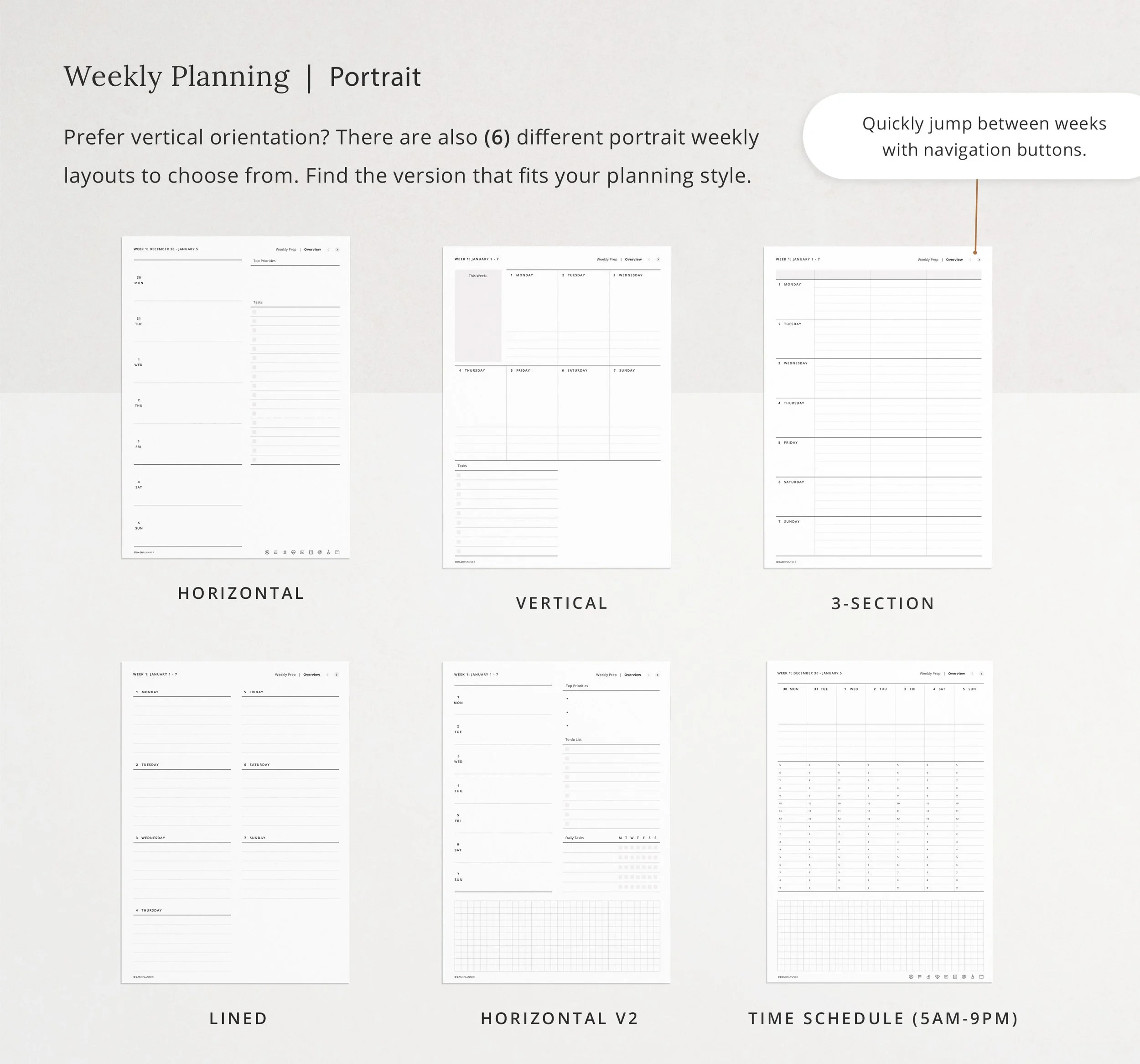 2026 Portrait Weekly Digital Planner