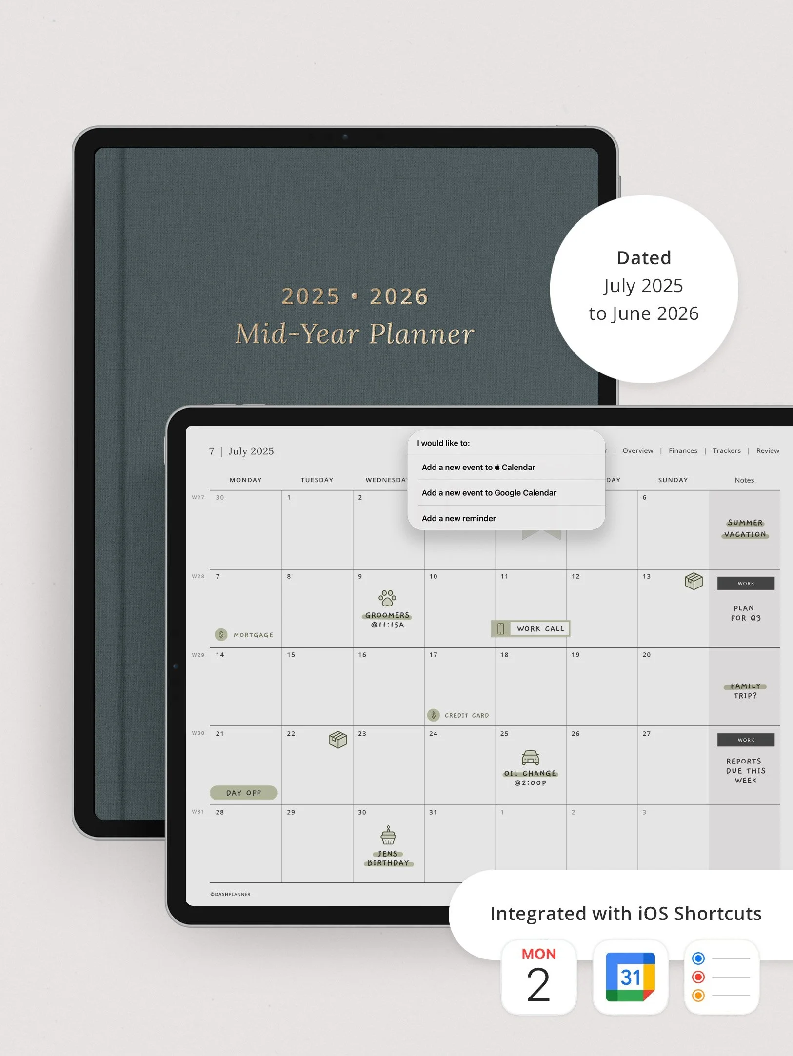 2025-2026 Mid-Year Planner with Shortcuts