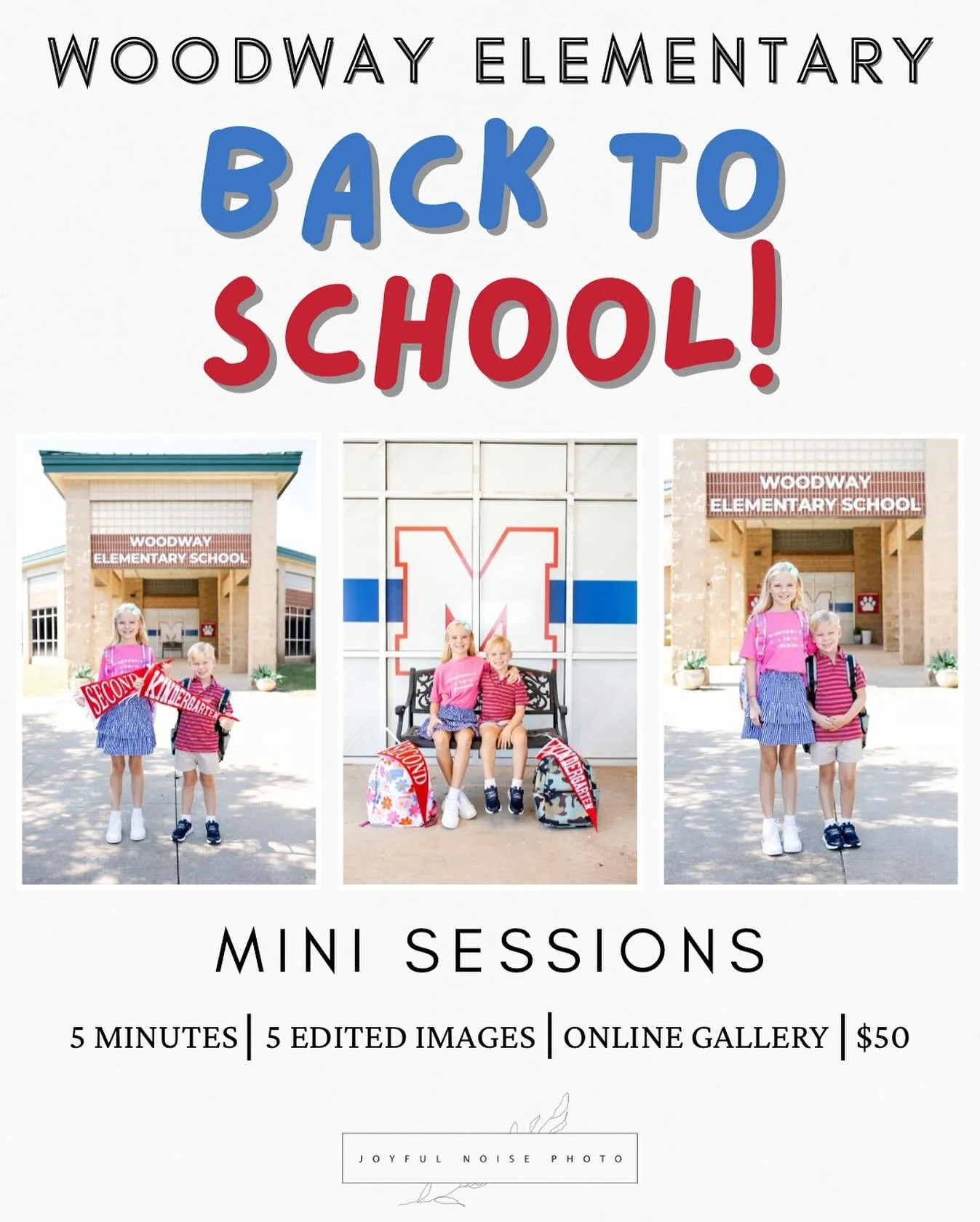 Woodway Elementary moms - this one is for you! 

We&rsquo;re BACK TO SCHOOL! Let me take the stress out of first day of school photos. No scrambling out the door, no cell phone photos, and no one in the background?! Yes, please! 

Saturday, August 9 