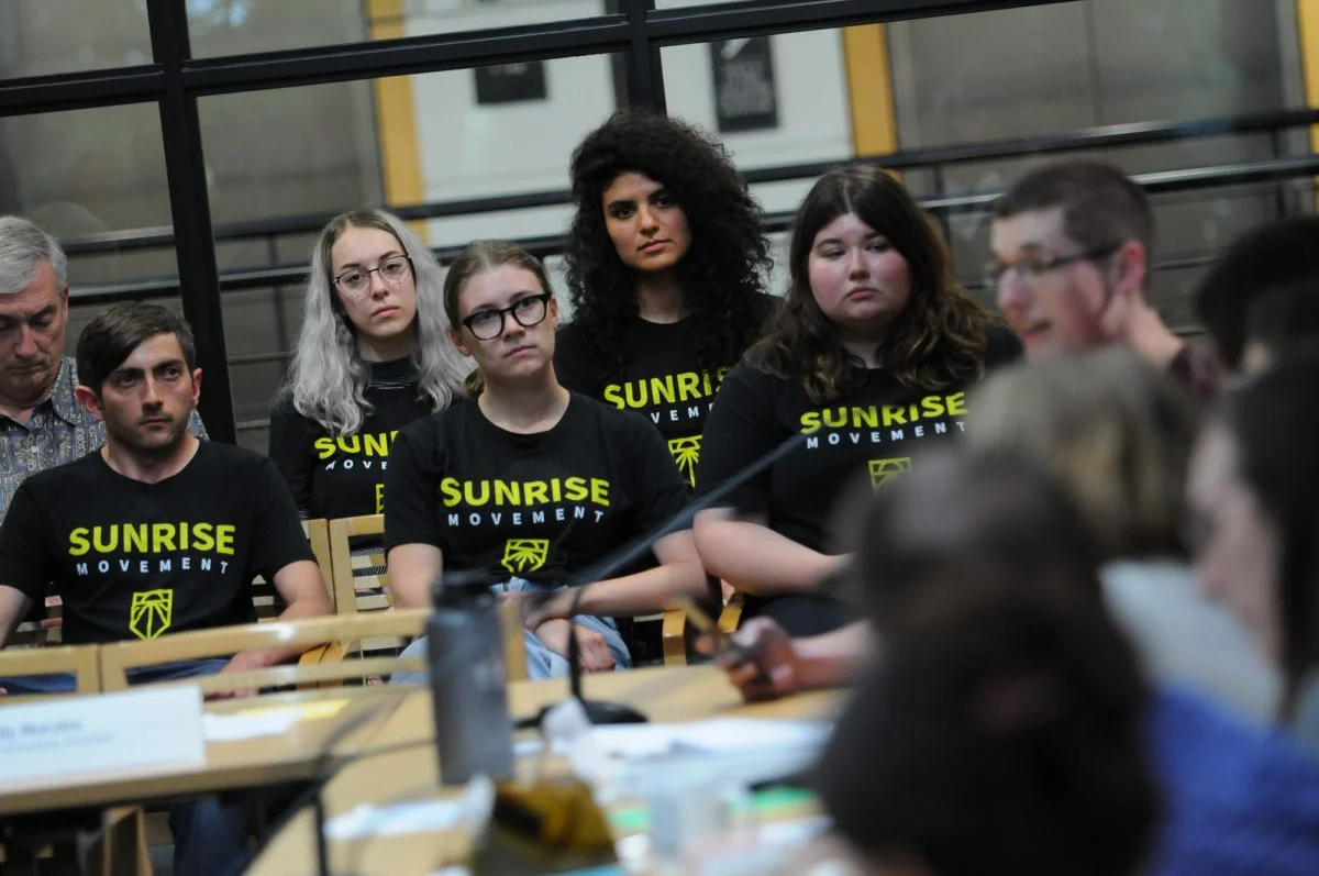 “We will be watching,” was the warning from Sunrise PDX activists. (Photos: J. Maus/BikePortland)